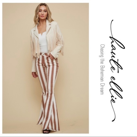 BOHO BABE BOLD-Striped Denim Flare Jeans - Picture 6 of 12